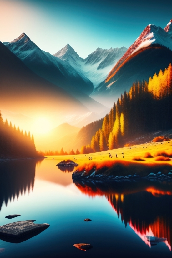 Ai Abstract Art, Ai Oil Painting Generator, Reflection, Sunset, Picture, Sun