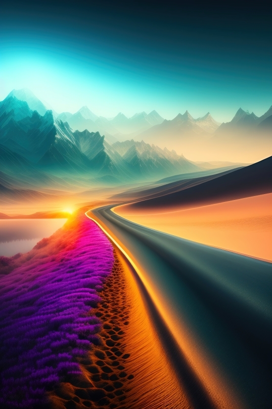 Ai Art Canvas, Free Ia Image, Asphalt, Landscape, Horizon, Road