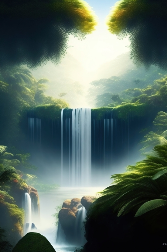 Ai Art From Description, Ai Art Free Nsfw, Fountain, Structure, Waterfall, River