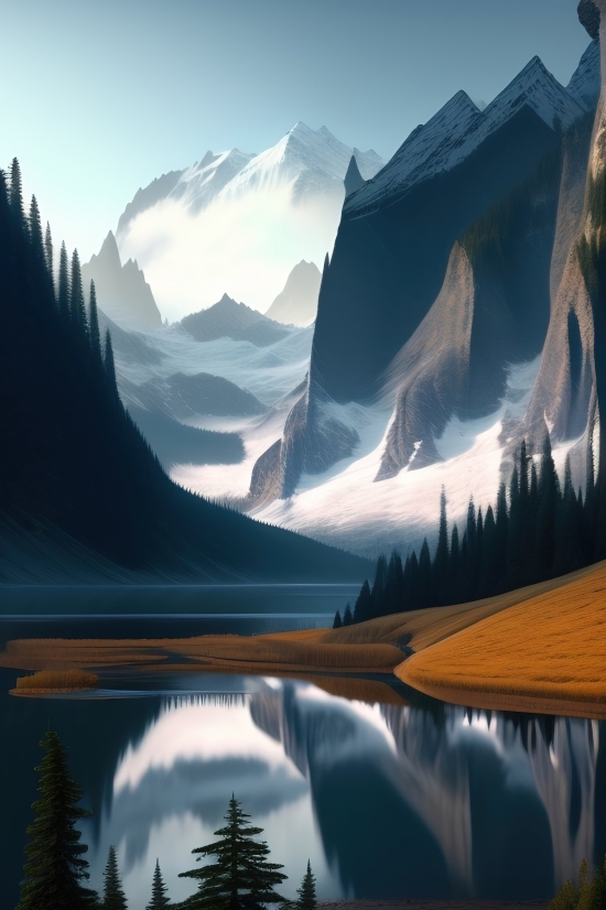 Ai Art Wins, Ai Art Winning, Mountain, Lake, Mountains, Snow