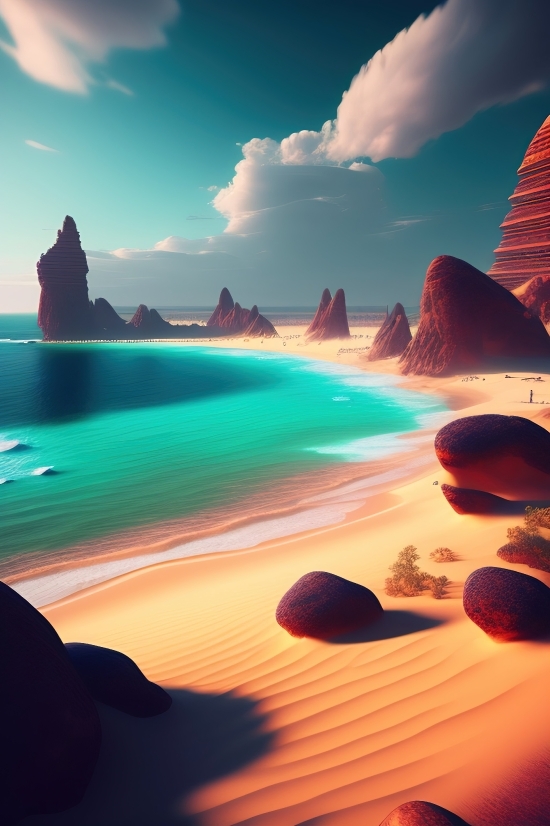 Ai Generated Animation, Imagen Ai, Beach, Sand, Resort, Sea