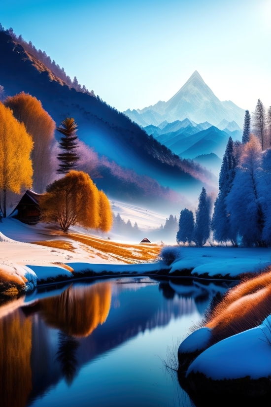 Ai Generated Art Price, Ai Generated Art Photo, Lake, Mountain, Landscape, Water