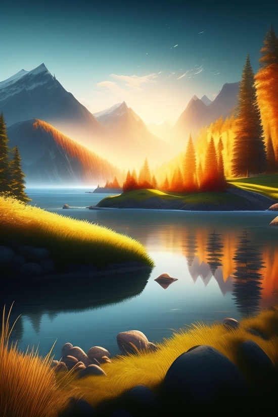 Ai Images Free Download, Ai Art From Drawing, Reflection, Sunset, Sun, Picture