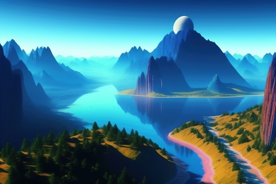 Ai Logo 3d, Ai Level Design, Lake, Landscape, Mountain, Sky