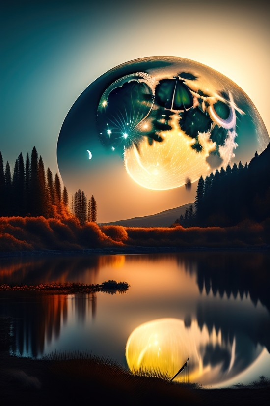 Ai Makes Art From Words, Ai Makes Art Free, Planet, Reflection, Globe, Moon