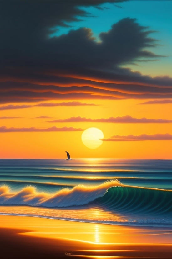 Ai Picture Generator, Seascape, Sun, Sunset, Sky, Landscape