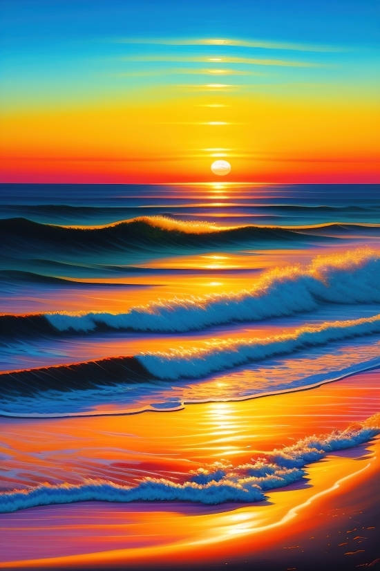 Ai Upscale Image Free, Seascape, Sunset, Sea, Ocean, Sun
