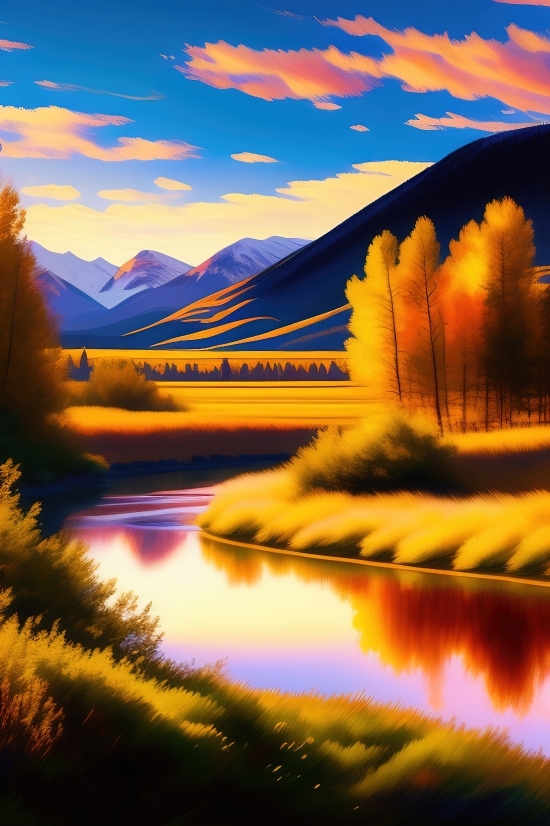 Computer Generated Painting, Computer Generated Painting, Sunset, Sky, Landscape, Sun