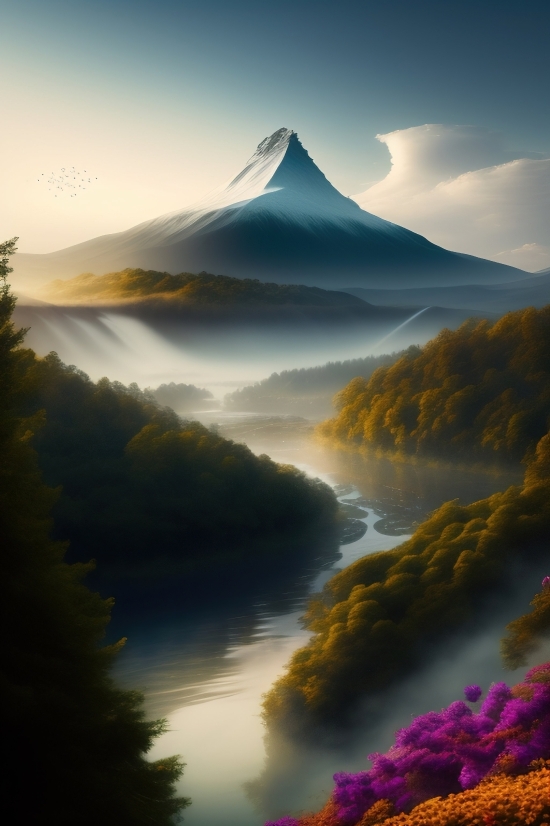 Dall E Art, Ai Graphic Designs, Volcano, Mountain, Natural Elevation, Geological Formation