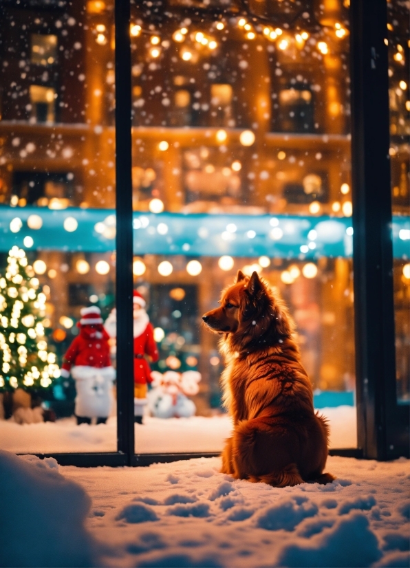 Decoration, Holiday, Dog, Winter, Tree, Window