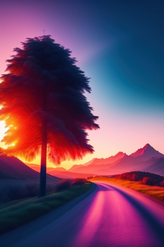 First Ai Art, Sun, Mountain, Landscape, Volcano, Sky