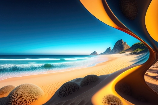 Free Ai Art Generator From Text Online, Dune, Sand, Sea, Sunset, Sky