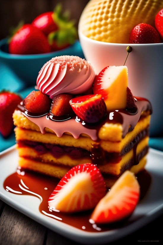 Free Ai Enhance Image, Ai Art For Free, Food, Dessert, Fruit, Strawberry