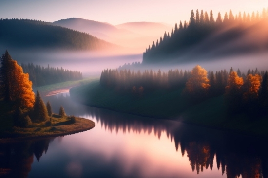 Free Ai Fantasy Art Generator, Free Ai Fantasy Art Generator, Reflection, Lake, Sunset, Water