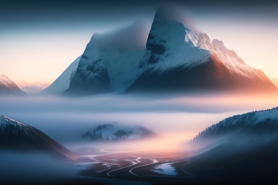 Free Ai Painting App, Openai Graphic Design, Mountain, Sky, Landscape, Glacier