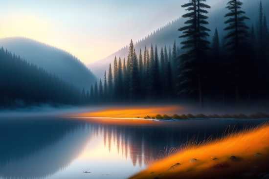 Free Ai Text To Art, Openai Design, Lake, Body Of Water, Reflection, Landscape