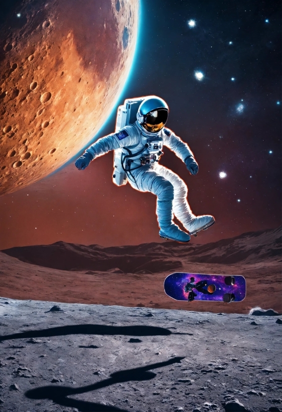 Free Footage Video No Copyright, Astronaut, Skateboard, Wheeled Vehicle, Board, Moon