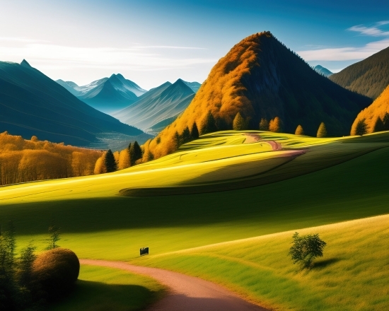 Graphic Ai Generator Free, Landscape, Sky, Grass, Meadow, Field