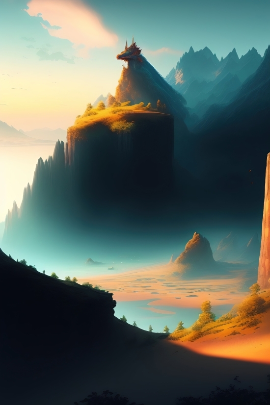 Illustration Generator From Photo, Make Art Ai, Mountain, Sun, Sky, Sunset