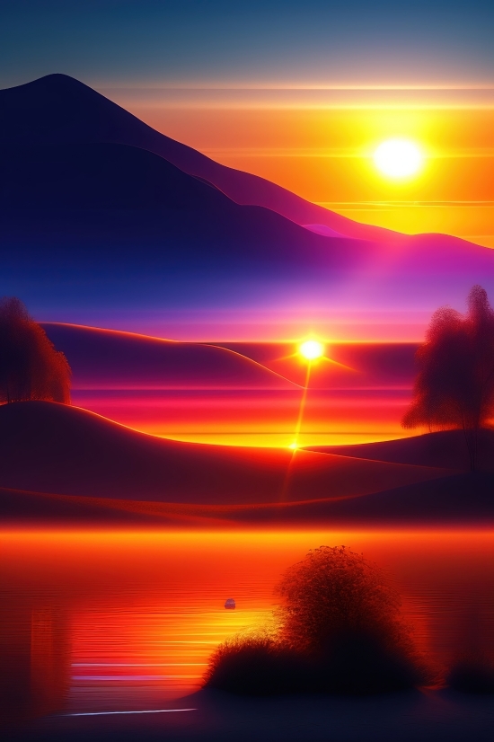 Image Enlarge Ai, Realistic Art Generator, Sun, Star, Celestial Body, Sunset