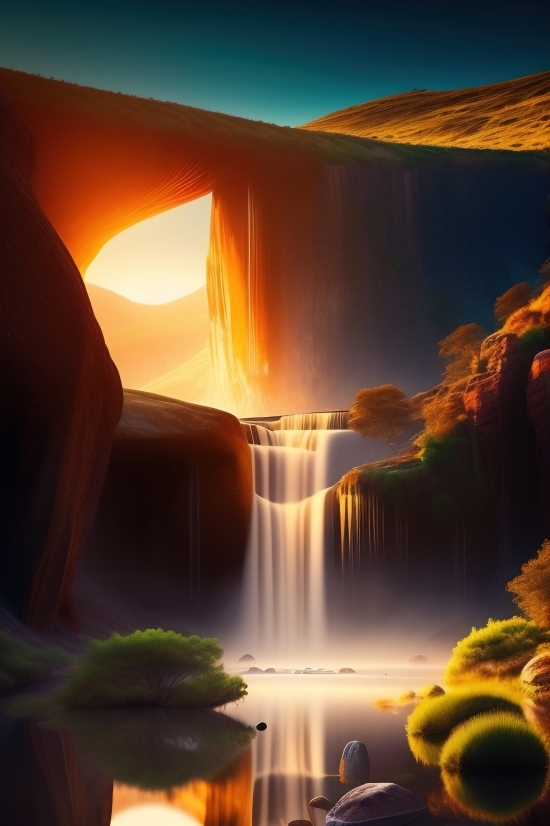 Nightcafe Generator, Nightcafe Generator, Sun, Sunset, Canyon, Water