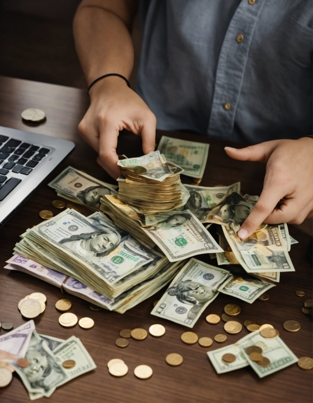 Nimia Stock Footage, Hand, Laptop, Table, Banknote, Money