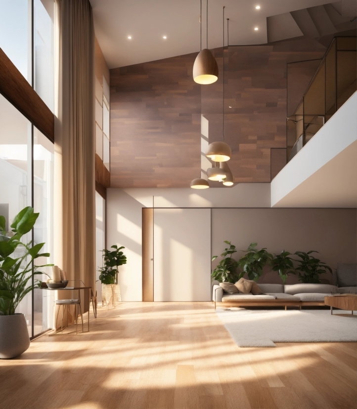 Plant, Houseplant, Flowerpot, Building, Wood, Lighting