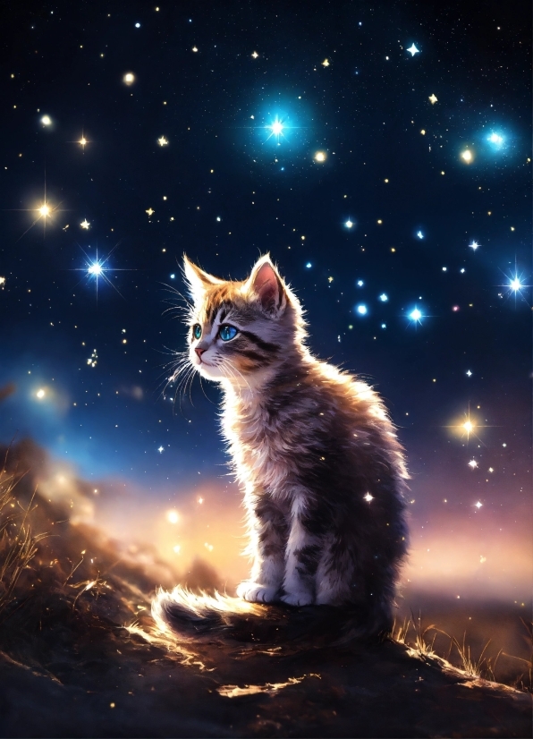 Trippy Stock Footage, Star, Stars, Night, Celestial Body, Kitten