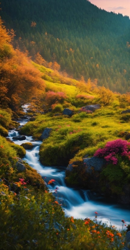 4k Motion Graphics Free Download, Water, Plant, Flower, Fluvial Landforms Of Streams, Natural Landscape