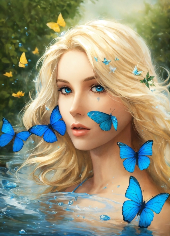 Ai Anime Image, Lip, Plant, Eyelash, Blue, Azure