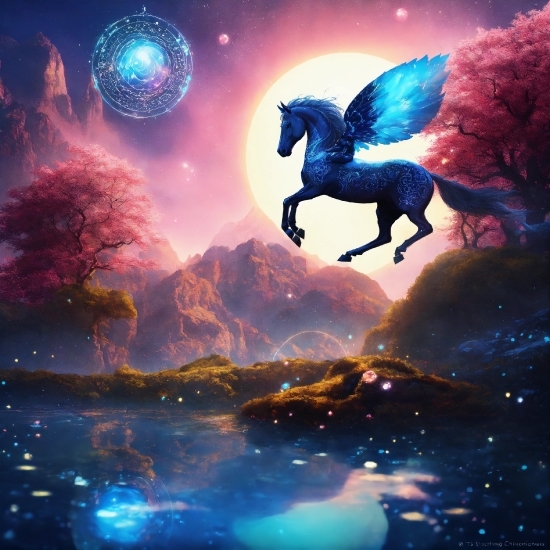 Ai Art Generator Free, Horse, Blue, Light, World, Mythical Creature