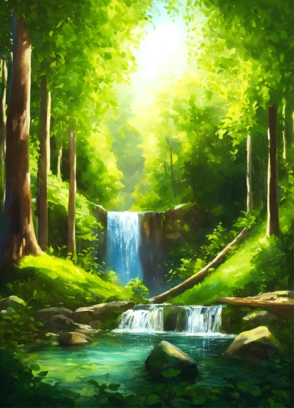 Ai Picture Painting, Water, Plant, Green, Ecoregion, Tree