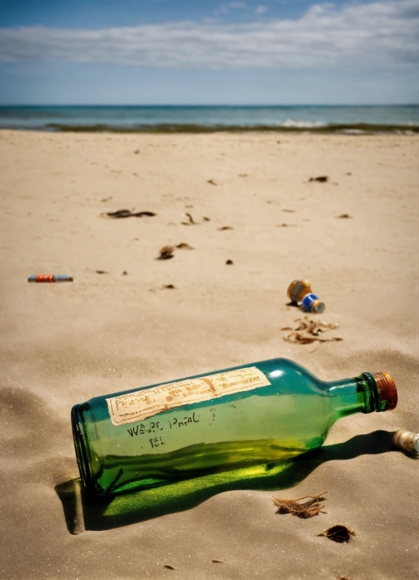 Anime Image Upscale, Sky, Cloud, Water, Bottle, Beach