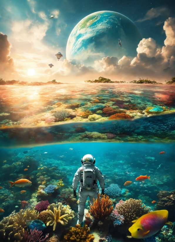 Astronaut Hd Wallpaper, Cloud, Water, Sky, World, Light