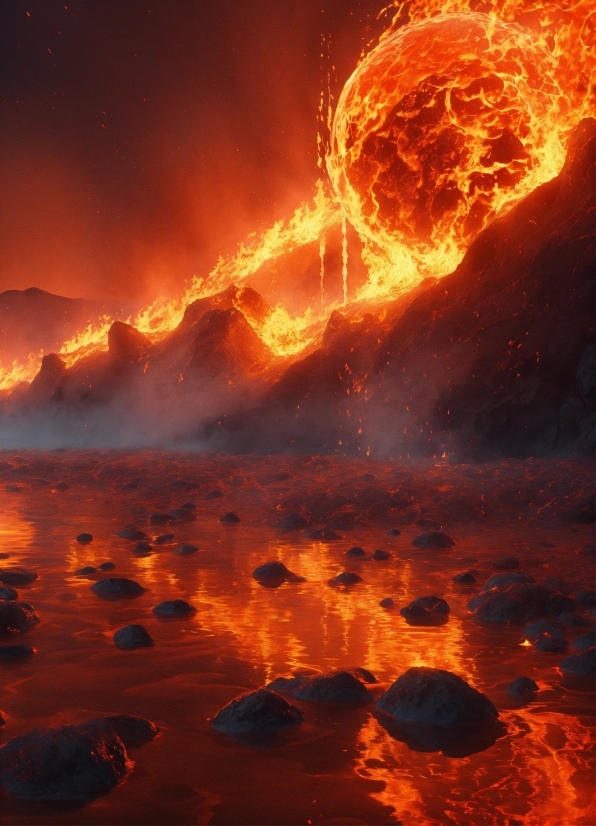 Atmosphere, Water, Nature, Orange, Lava, Body Of Water