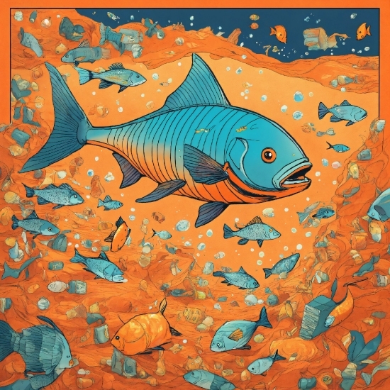 Azure, Orange, Fin, Organism, Underwater, Art