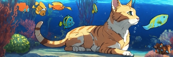 Azure, Organism, Cartoon, Yellow, Art, Felidae