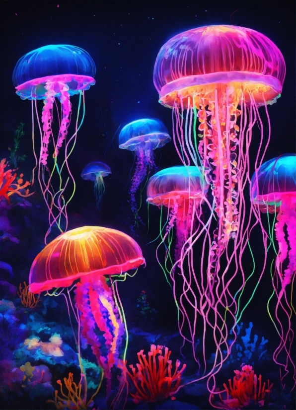 Black Desktop Background, Water, Jellyfish, Vertebrate, Purple, Light