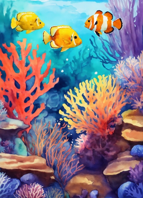 Blue, Natural Environment, Underwater, Organism, Orange, Art