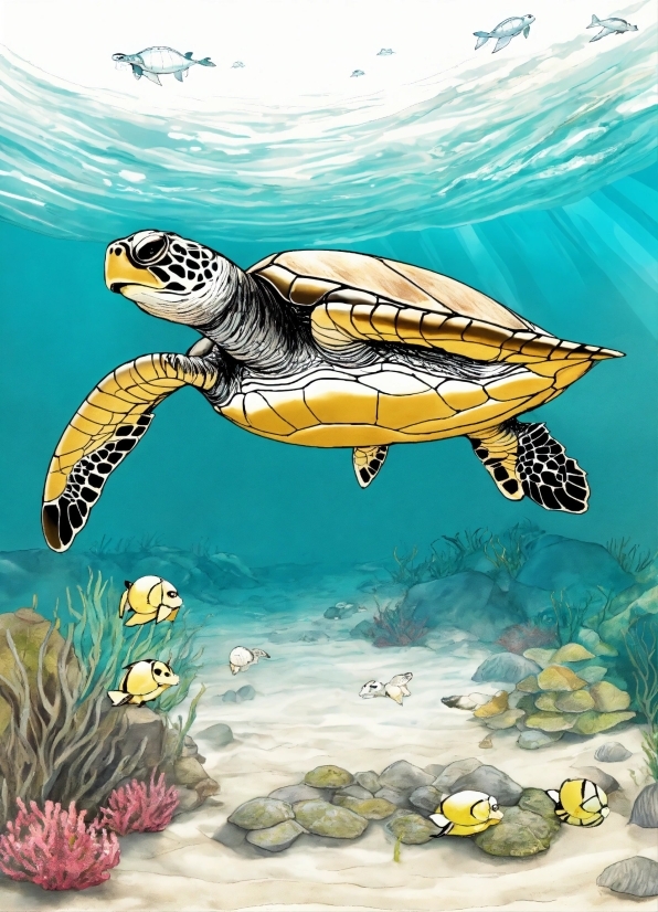 Bts Hd Wallpaper, Water, Hawksbill Sea Turtle, Cartoon, Underwater, Loggerhead Sea Turtle