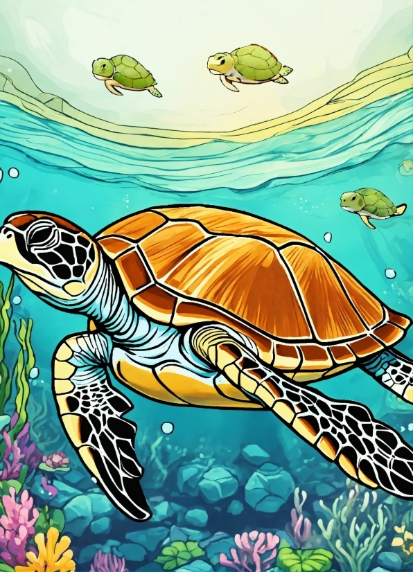 Cat Hand Vector, Vertebrate, Water, Reptile, Green, Hawksbill Sea Turtle