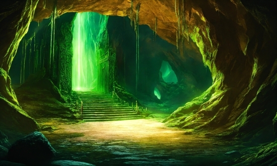 Christmas Wallpaper Video, Green, World, Organism, Cave, Stairs