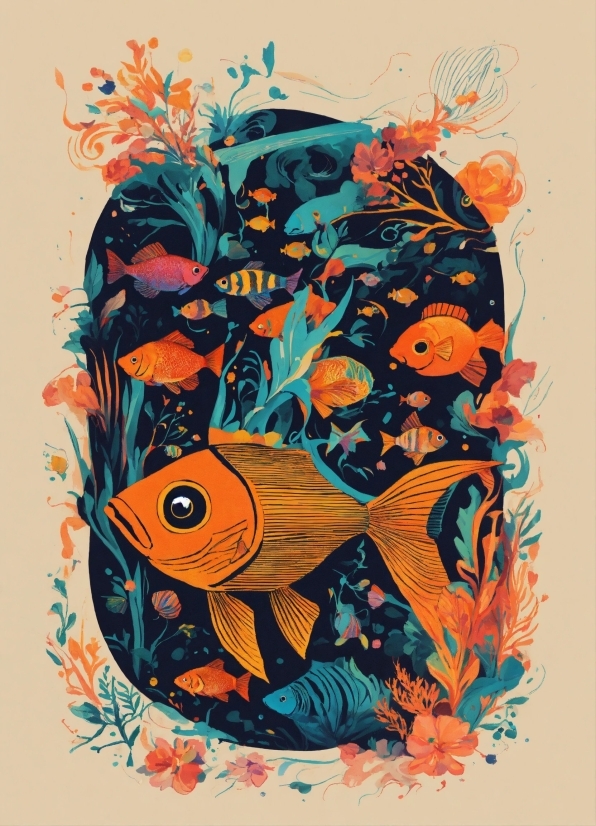 Drowning Vector, Orange, Art, Painting, Creative Arts, Fish