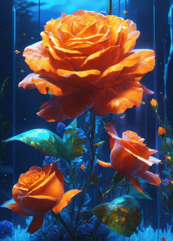 Flower, Plant, Blue, Light, Nature, Orange