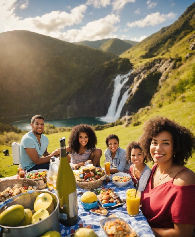 Food, Water, Sky, Mountain, Smile, Green