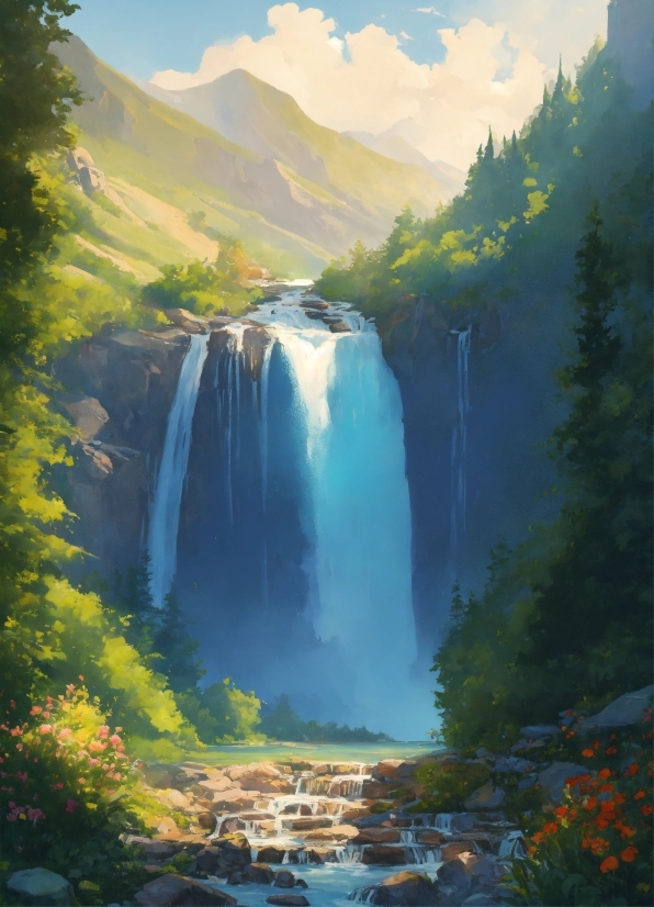 Free Painting Ai, Water, Plant, Sky, Water Resources, Mountain