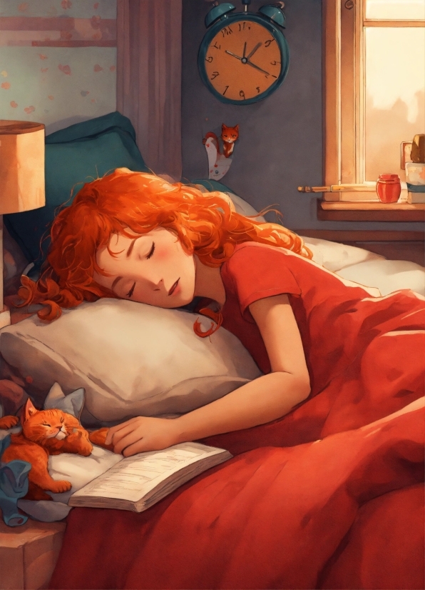 Free Stock Drawings, Comfort, Orange, Clock, Window, Red Hair