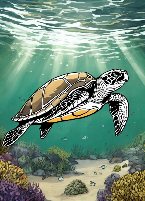 Green Texture Background, Water, Plant, Vertebrate, Hawksbill Sea Turtle, Reptile