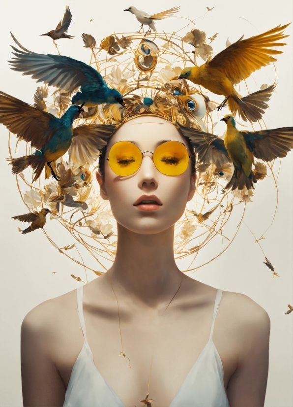 Hairstyle, Bird, Eyelash, Fashion, Eyewear, Art