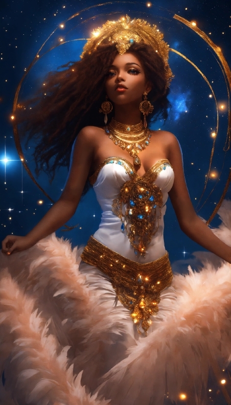 Hairstyle, Light, Fashion, Lighting, Dress, Mythical Creature